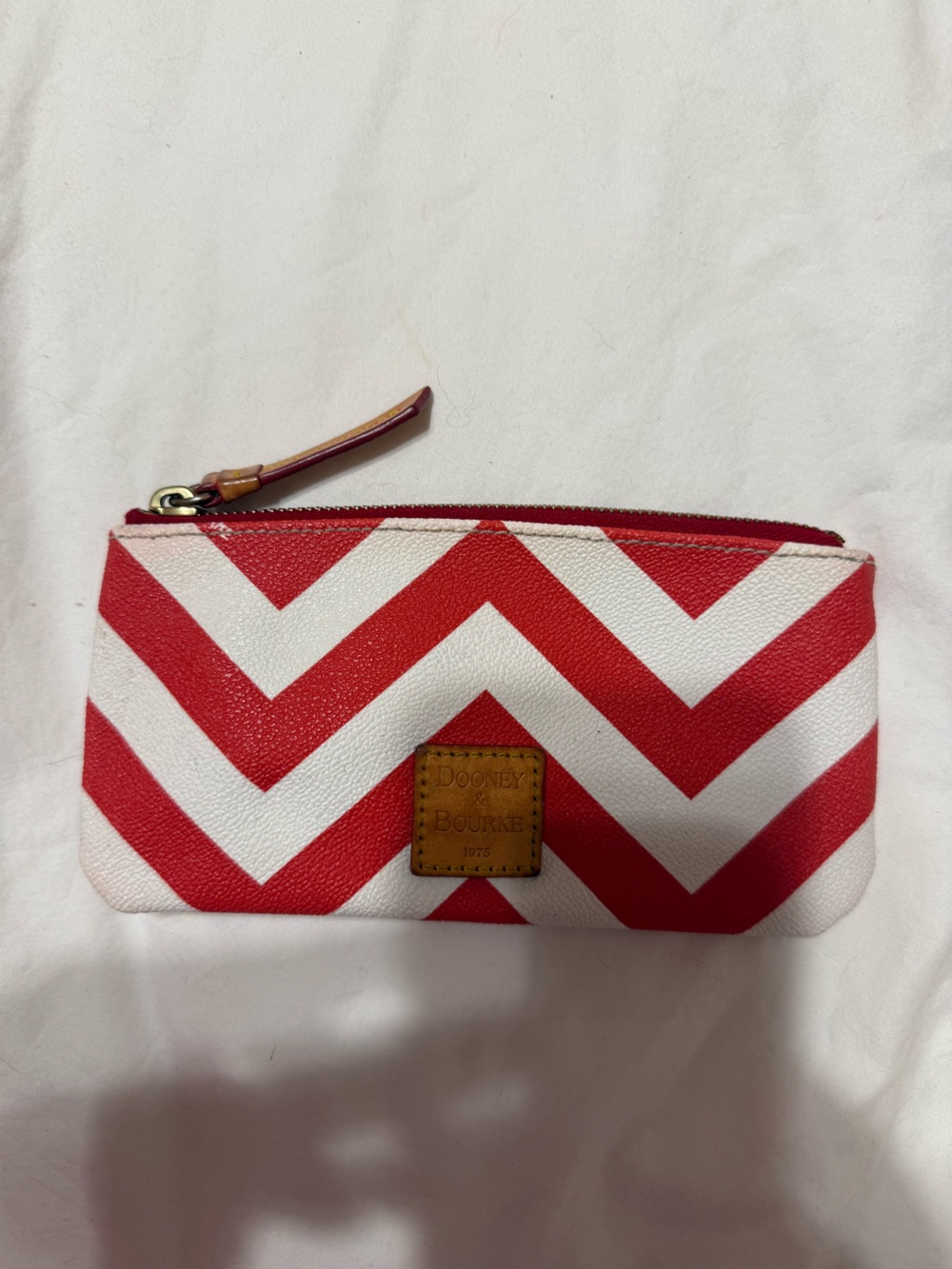 Dooney & Bourke Red and White Chevron Wristlet